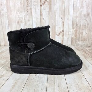 UGG Australia Mini Bailey Button Boots Suede Shearling‎ Black Boots US 6.5
